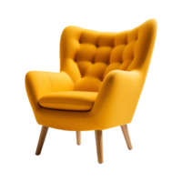 Armchair art deco style in yellow isolated on transparent background. Front view. Series of furniture. png