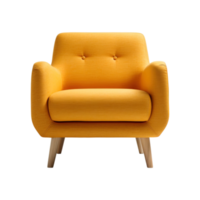 Armchair art deco style in yellow isolated on transparent background. Front view. Series of furniture. ai generated png