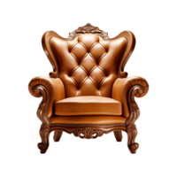 Armchair art deco style in brown isolated on transparent background. Front view. Series of furniture. ai generated png