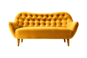 Sofa deco style in yellow isolated on transparent background. Front view. Series of furniture. png