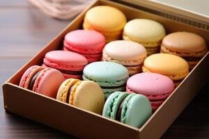 macaroon box in The kitchen table Food Photography AI Generated photo