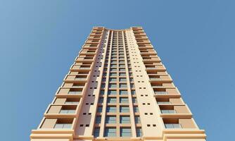 Front view modern hotel building over blue sky wallpaper background photo