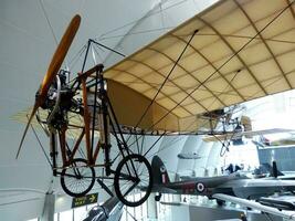 London  England, UK  June 29, 2014 Royal Air Force RAF Museum. Real historic aircrafts from all over the world. In foreground a French Bleriot. photo