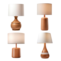 Wooden table lamp collection isolated on transparent background. ai generated png