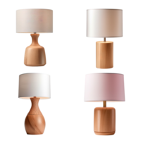 Wooden table lamp collection isolated on transparent background. ai generated png