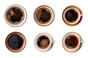 Top view a cup of coffee collection isolated on transparent background. ai generated png