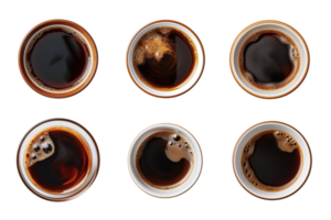 Top view a cup of coffee collection isolated on transparent background. ai generated png