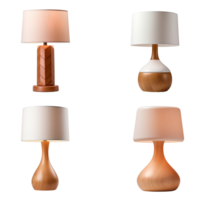 Wooden table lamp collection isolated on transparent background. png