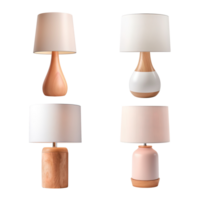 Wooden table lamp collection isolated on transparent background. ai generated png