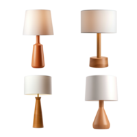 Wooden table lamp collection isolated on transparent background. ai generated png