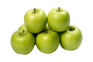 un grupo de apilado verde manzanas aislado en transparente antecedentes. ai generado png