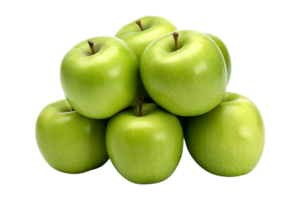 A group of piled green apples isolated on transparent background. png