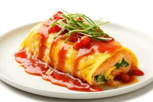 omurice japanese white isolated background Food Photography AI Generated photo