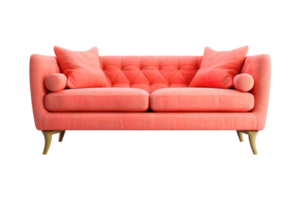 Sofa Deko Stil im Rosa isoliert auf transparent Hintergrund. Vorderseite Sicht. Serie von Möbel. ai generiert png