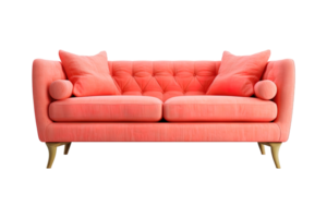 Sofa deco style in pink isolated on transparent background. Front view. Series of furniture. ai generated png