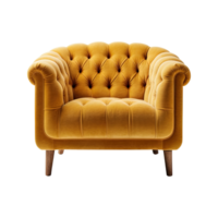 Armchair art deco style in yellow isolated on transparent background. Front view. Series of furniture. ai generated png