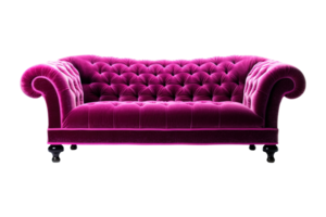 Sofa Deko Stil im lila isoliert auf transparent Hintergrund. Vorderseite Sicht. Serie von Möbel. ai generiert png