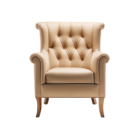 Armchair art deco style in beige isolated on transparent background. Front view. Series of furniture. ai generated png