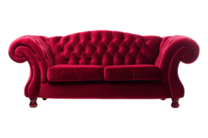 Sofa deco style in red isolated on transparent background. Front view. Series of furniture. png