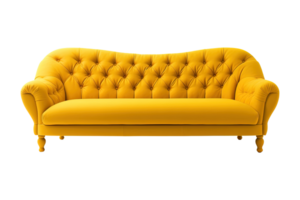 Sofa deco style in yellow isolated on transparent background. Front view. Series of furniture. png