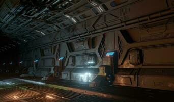 Corridor and control room science fiction 3d rendering sci-fi wallpaper backgrounds photo