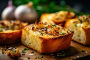 garlic bread in The kitchen table Food Photography AI Generated photo