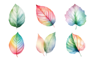 coloré aquarelle pastel feuilles éléments collection isolé sur transparent Contexte. ai généré png