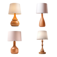 Wooden table lamp collection isolated on transparent background. png