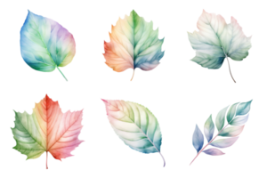 colorful watercolor pastel leaves elements collection isolated on transparent background. ai generated png