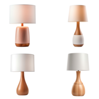 Wooden table lamp collection isolated on transparent background. ai generated png