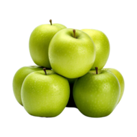 A group of piled green apples isolated on transparent background. ai generated png