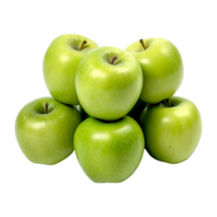 un grupo de apilado verde manzanas aislado en transparente antecedentes. ai generado png