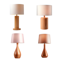 Wooden table lamp collection isolated on transparent background. ai generated png