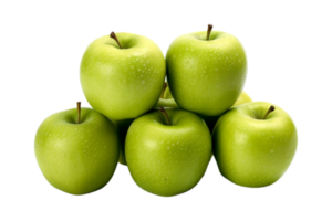 A group of piled green apples isolated on transparent background. ai generated png