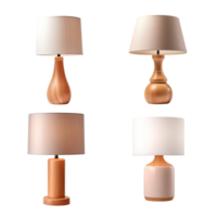 Wooden table lamp collection isolated on transparent background. png