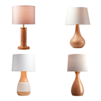 Wooden table lamp collection isolated on transparent background. ai generated png