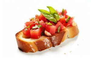 Bruschetta blanco aislado antecedentes comida fotografía ai generado foto