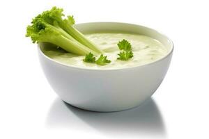 celery shoup cream white isolated background Food Photography AI Generated photo