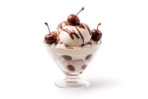 chocolate helado con frutas y nueces blanco aislado antecedentes comida fotografía ai generado foto