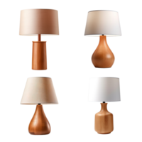 Wooden table lamp collection isolated on transparent background. ai generated png