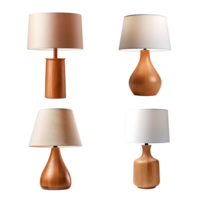 Wooden table lamp collection isolated on transparent background. png