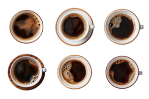 oben Aussicht ein Tasse von Kaffee Sammlung isoliert auf transparent Hintergrund. ai generiert png