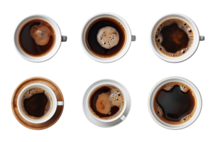 Top view a cup of coffee collection isolated on transparent background. ai generated png