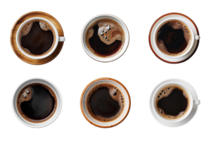 oben Aussicht ein Tasse von Kaffee Sammlung isoliert auf transparent Hintergrund. ai generiert png