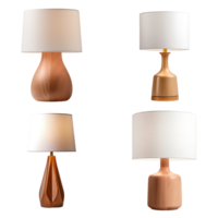 Wooden table lamp collection isolated on transparent background. png