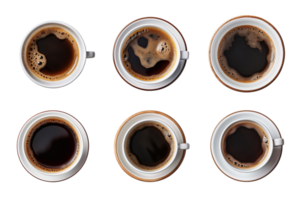 Top view a cup of coffee collection isolated on transparent background. ai generated png