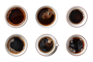 oben Aussicht ein Tasse von Kaffee Sammlung isoliert auf transparent Hintergrund. ai generiert png