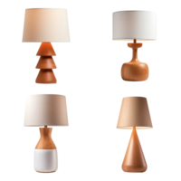 Wooden table lamp collection isolated on transparent background. ai generated png