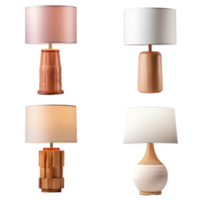 Wooden table lamp collection isolated on transparent background. ai generated png