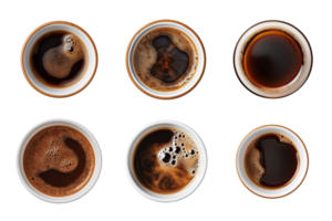 Top view a cup of coffee collection isolated on transparent background. ai generated png